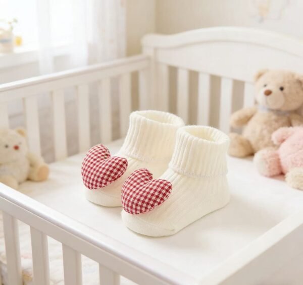 Red plaid heart baby socks