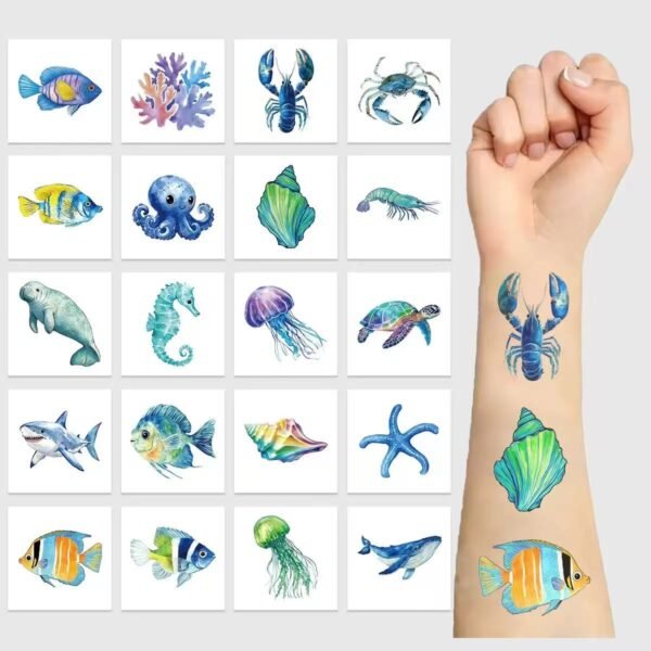 Underwater world temporary tattoos