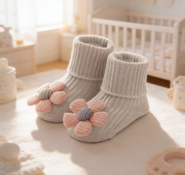 Gray floral baby socks