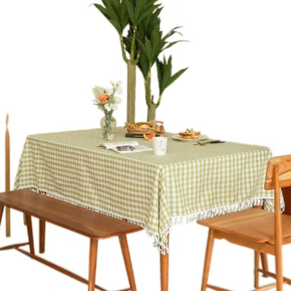 Light green checkered tablecloth