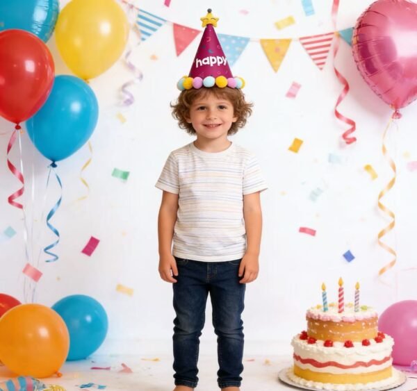 jofete.com-Purple cartoon pom-pom birthday hat.webp